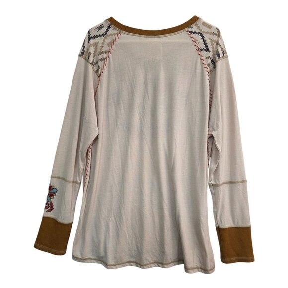 Double D Ranch Embroidered Longsleeve Brown Ribbed Trim Blouse Top Shirt Plus 1X - Picture 5 of 7